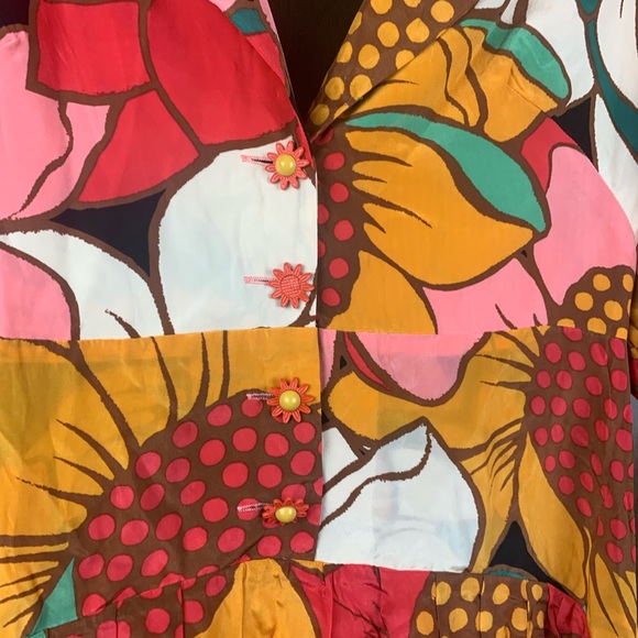 Farm Rio size small pink orange floral midi dress tropical cottage sunflower - Picture 5 of 15